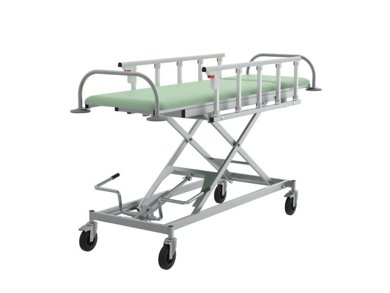 Изображение Тележка-каталка СППт VLANA с гидроприводом для перевозки пациентов, цвет — салатовый, корпус — серый