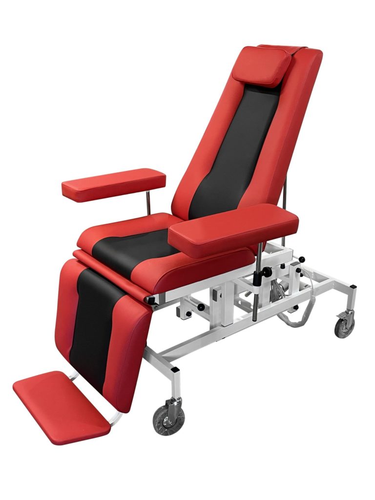 Изображение Кресло кушетка донорское К-03 Э-1 для забора крови, цвет обивки красный с чёрным